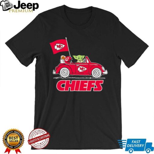 Baby Yoda drive a car Kansas City Chiefs football flag logo shirt