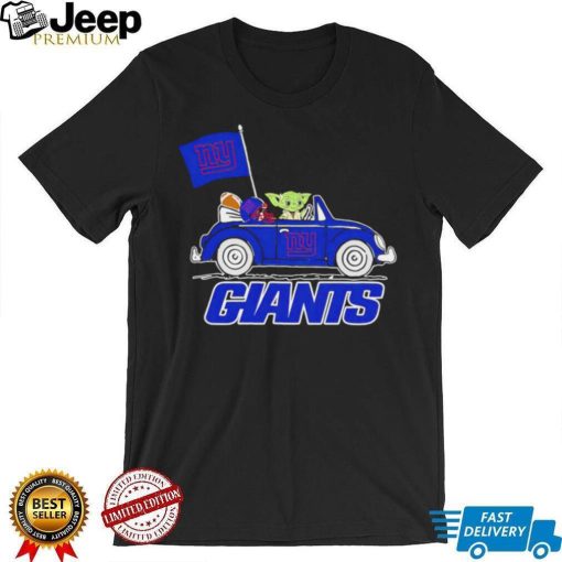 Baby Yoda drive a car New York Giants football flag logo shirt