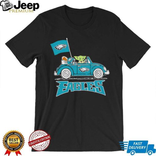 Baby Yoda drive a car Philadelphia Eagles football flag logo shirt