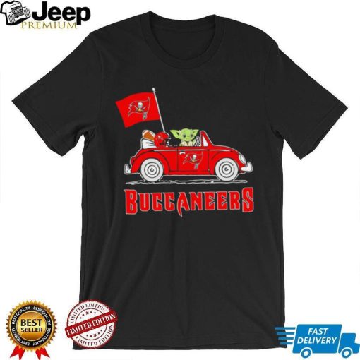 Baby Yoda drive a car Tampa Bay Buccaneers football flag logo shirt