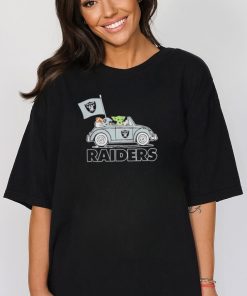 Baby Yoda drive a car las vegas raiders football flag logo shirt