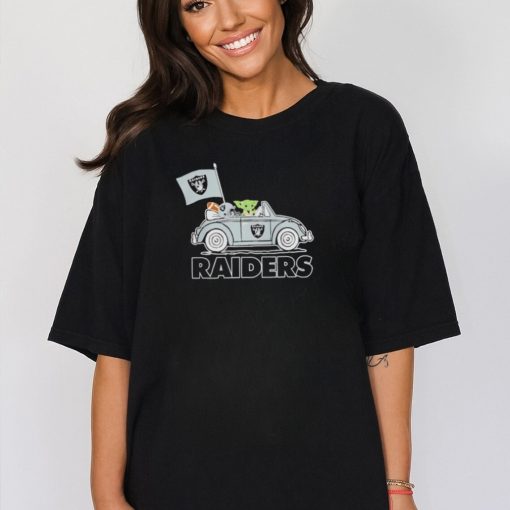 Baby Yoda drive a car las vegas raiders football flag logo shirt