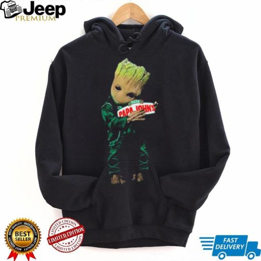 Baby groot hug pizza papajohn logo 2023 t shirt