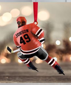 Back Ice Hockey Player  Johson 49   Personalized Christmas Ornament   Gift For Ice Hockey Lovers