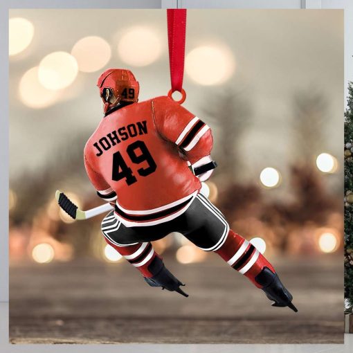 Back Ice Hockey Player  Johson 49   Personalized Christmas Ornament   Gift For Ice Hockey Lovers