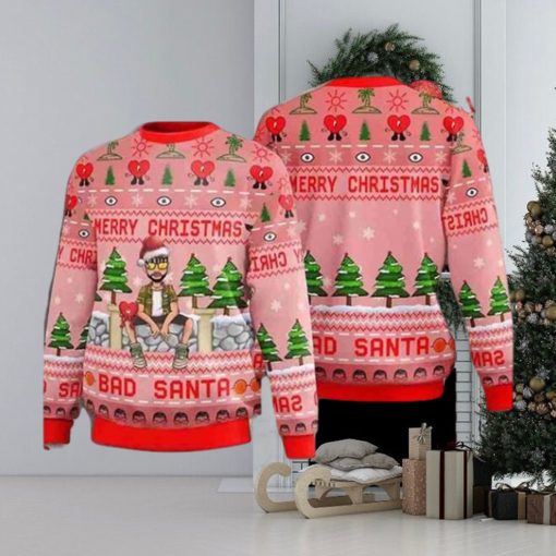 Bad Bunny Merry Christmas Bad Santa Best Holiday 2023 Pine Tree Pattern Ugly Sweater