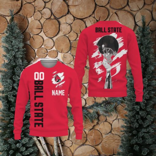 Ball State Cardinals Sports American Football Helmet New 3D Sweater Gift Fans Ugly Christmas Custom Number And Name