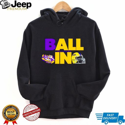 Ball in LSU Tigers logo helmet shirt