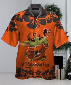 Baltimore Orioles Baby Yoda Short Sleeve Button Up Tropical Hawaiian Shirt