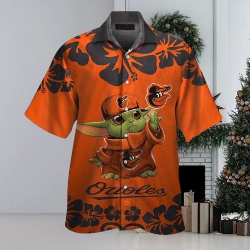 Baltimore Orioles Baby Yoda Short Sleeve Button Up Tropical Hawaiian Shirt