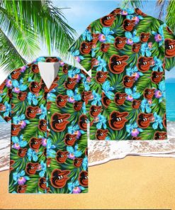 Baltimore Orioles Electro Color Hibiscus Black Background 3D Hawaiian Shirt Gift For Fans