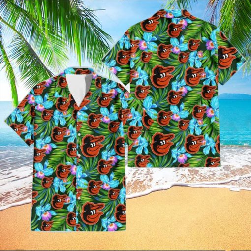 Baltimore Orioles Electro Color Hibiscus Black Background 3D Hawaiian Shirt Gift For Fans