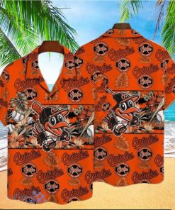 Baltimore Orioles Mascot And Leaves Tropical Pattern Hawaiian Shirt