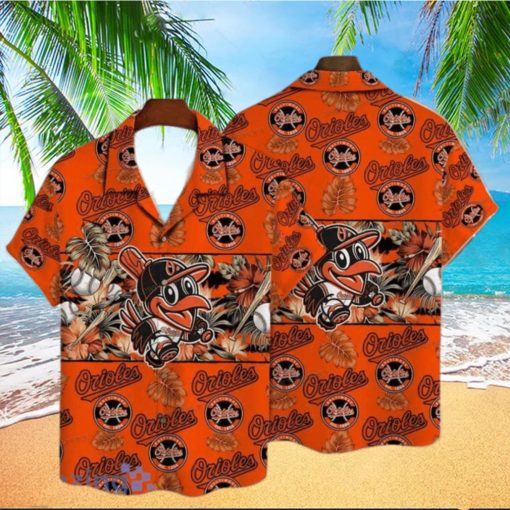 Baltimore Orioles Mascot And Leaves Tropical Pattern Hawaiian Shirt