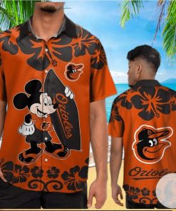 Baltimore Orioles Mickey Flower Pattern Hawaiian Shirt