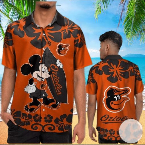 Baltimore Orioles Mickey Flower Pattern Hawaiian Shirt