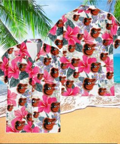 Baltimore Orioles Pink Hibiscus White Orchid White Background 3D Hawaiian Shirt