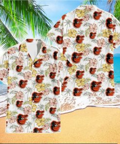 Baltimore Orioles Sketch Red Yellow Coconut Tree White Background 3D Hawaiian Shirt