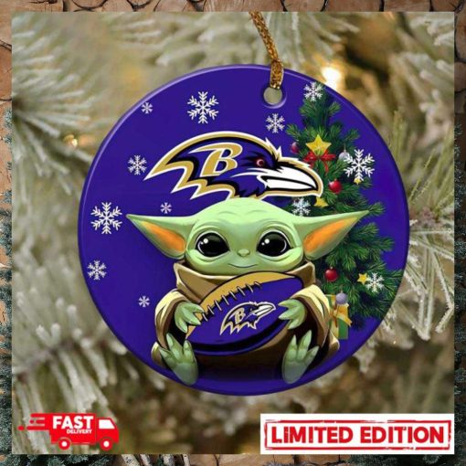 Baltimore Ravens Baby Yoda NFL 2023 Christmas Tree Decorations Ornament