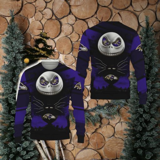 Baltimore Ravens Champion Jack Skellington Funny 3D Ugly Christmas Sweater Gift For Fans