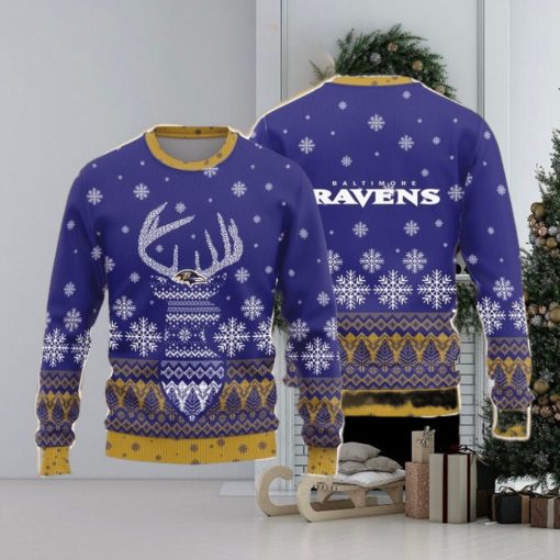 Baltimore Ravens Christmas Big Reindeer Pattern Christmas Gift 3D Ugly Christmas Sweater