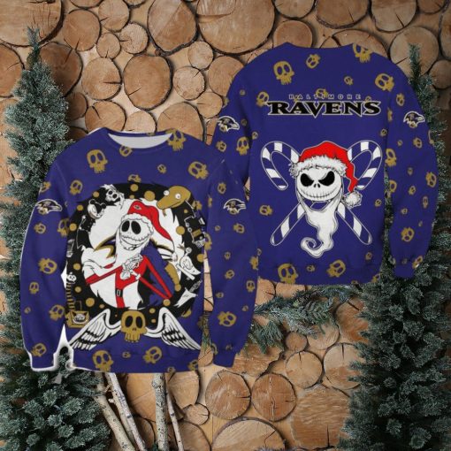 Baltimore Ravens Christmas Jack Skellington Cozy Christmas Ugly Sweater Halloween For Men And Women