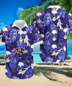 Baltimore Ravens Coconut Leaves Skull With Rose Eyes Hawaiian Shirt Gift For Halloween