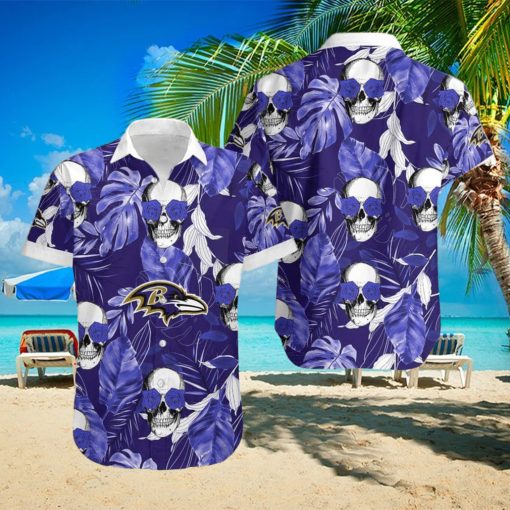 Baltimore Ravens Coconut Leaves Skull With Rose Eyes Hawaiian Shirt Gift For Halloween