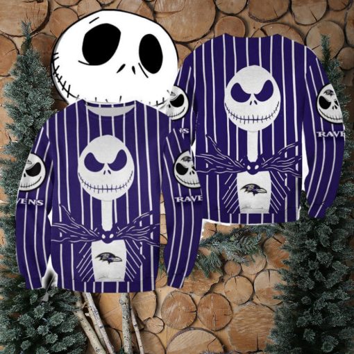 Baltimore Ravens Jack Skellington Warm Christmas Ugly Sweater Halloween For Men And Women