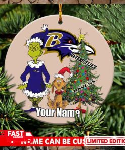 Baltimore Ravens Logo NFL Ugly Grinch Christmas Ornament Custom Name