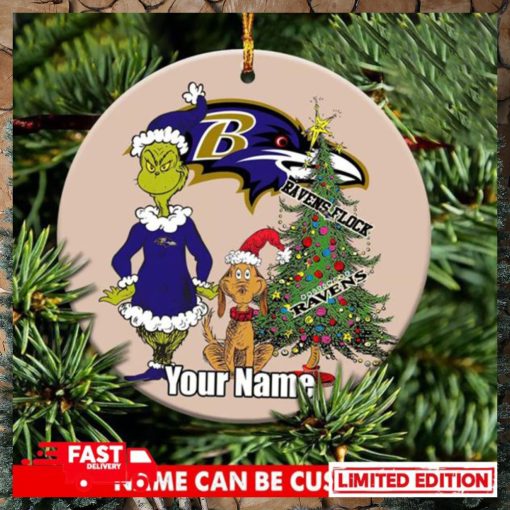 Baltimore Ravens Logo NFL Ugly Grinch Christmas Ornament Custom Name