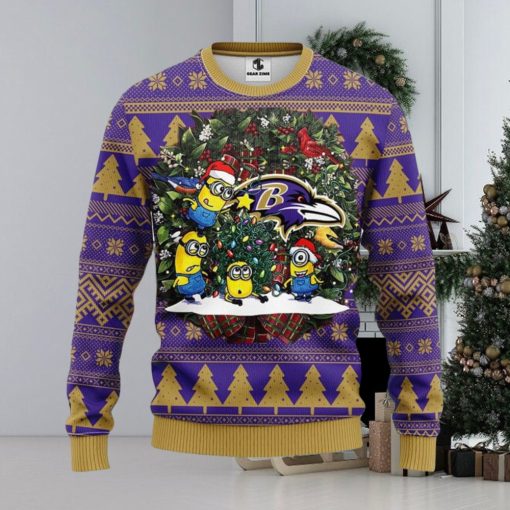 Baltimore Ravens Minion Christmas Ugly Sweater 3D Christmas Xmas Sweater