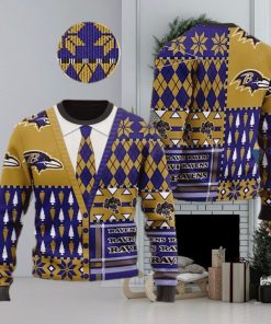 Baltimore Ravens NFL American Football Team Cardigan Style Christmas Ugly Xmas Sweater