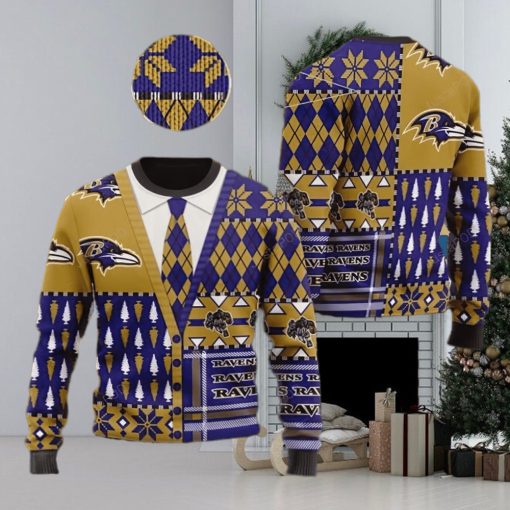 Baltimore Ravens NFL American Football Team Cardigan Style Christmas Ugly Xmas Sweater