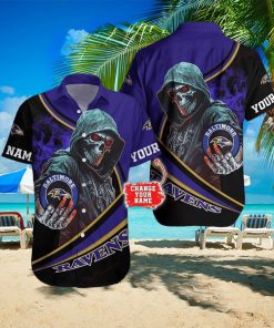 Baltimore Ravens NFL Halloween Skull Tropical Team Spirit Hawaiian Shirt Custom Name