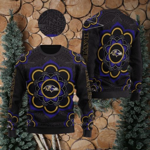 Baltimore Ravens NFL Mandala Logo Knitted Christmas Sweater AOP Holiday