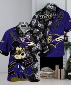 Baltimore Ravens NFL Summer Hawaii Shirt Mickey And Floral Pattern For Sports Fans