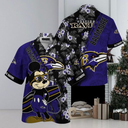 Baltimore Ravens NFL Summer Hawaii Shirt Mickey And Floral Pattern For Sports Fans