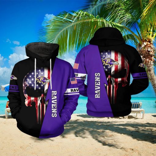 Baltimore Ravens NFL US Flag Skull Team 3D Printed Hoodie