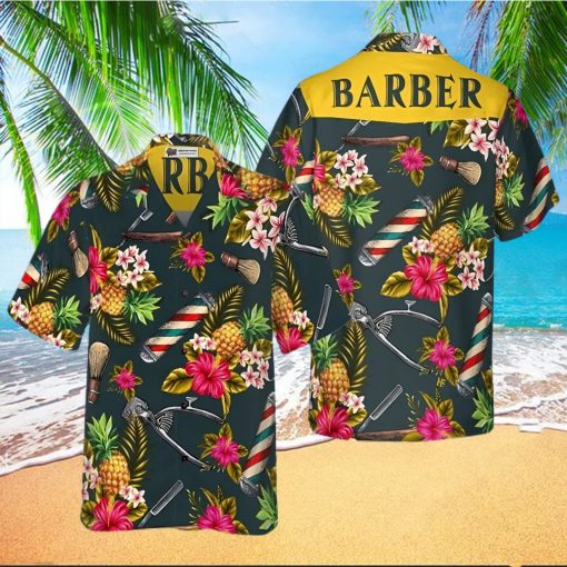 Barber Tools Tropical Leaves Hawaiian Shirt