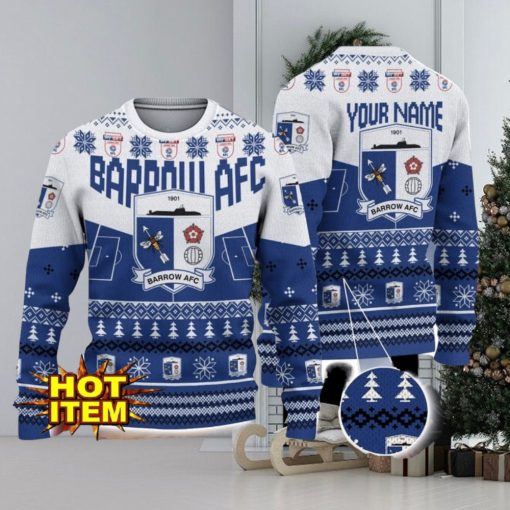 Barrow AFC Big Logo Custom Name 3D Ugly Christmas Sweater Christmas Gift For Big Fans