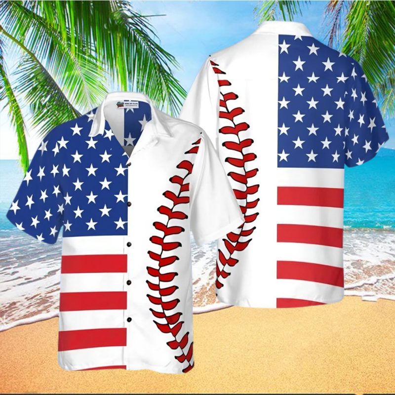 Baseball American Flag Hawaiian Shirt