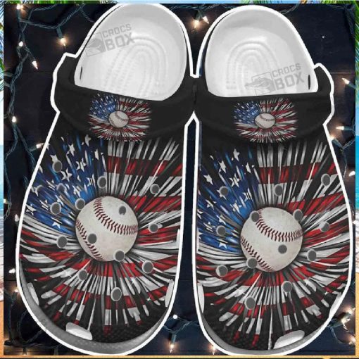 Baseball Ball Daisy Usa Flag Shoes Crocs For Batter Girl – 4Th Of JulyCrocs