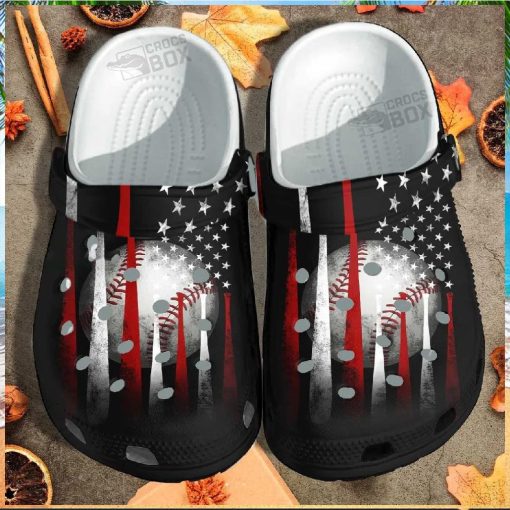 Baseball Bat America Flag Black Crocs