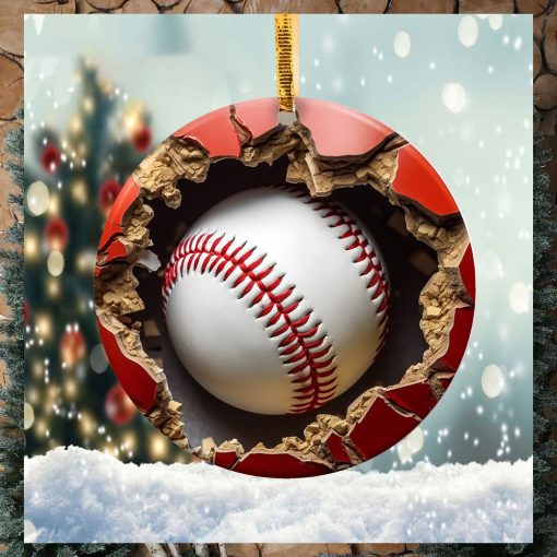 Baseball Breaking Wall Christmas Ornament