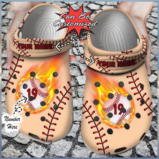 Baseball Enthusiast Fiery Sport Design Personalized Unique Clog Footwear Design