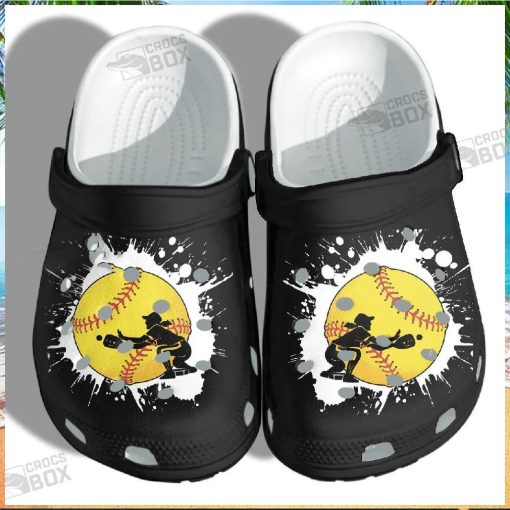 Baseball Girl Custom Shoes Crocs – Baseball Beach Black Crocs Womens