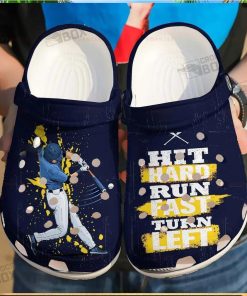 Baseball Hit Hard Run Fast Gift For Lover Rubber Crocs Comfy Footwear