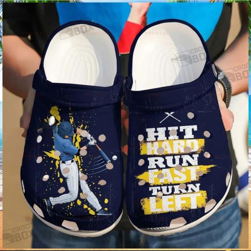 Baseball Hit Hard Run Fast Gift For Lover Rubber Crocs Comfy Footwear