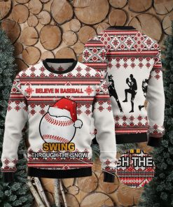 Baseball Santa Hat Ugly Christmas Sweater Gift Men Women